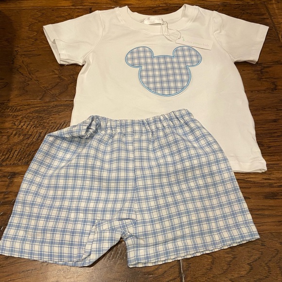 Ensemble 2 Pièces Fille CHEZ AMI Taille 7 - Haut Sans Manches & Capri Rayé Bleu - 100% Coton - Neuf Avec Étiquettes